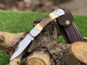Cuchillo plegable Drop Point con hoja de acero inoxidable, mango de marfil, perilla para el pulgar, cuchillo de camping, 6.5 pulgadas de longitud total - Product Image 2