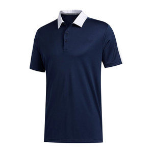 เสื้อโปโลผู้ชายสไตล์ใหม่ สีกรมท่า แขนสั้น คอปกสีขาว แต่งแถบข้างลำตัว ดีไซน์ลำลอง ผ้าถัก แห้งเร็ว - Product Image 3