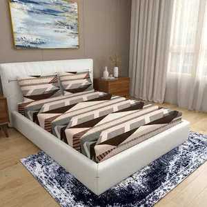 Parure de draps imprimée élégante et moderne en microfibre multi-brun 118 GSM, légère, écologique, durable, 300 fils, toutes saisons, pour la maison - Product Image 4