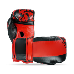 Leather Boxing Gloves Red <b>Black</b> Flame Design <b>Velcro</b> Closure Adult Martial Arts Training Gear - Product Image 4
