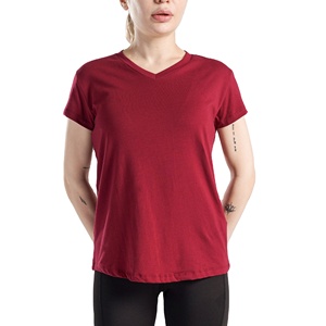 T-shirts pour femmes de haute qualité, col en V, manches courtes, écologiques, décontractés, en coton respirant, design personnalisé OEM - Product Image 1