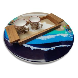 Juego de 2 bandejas de madera impresas más vendidas, plato de madera hecho a mano con asas, bandeja decorativa para servir postres - Product Image 5