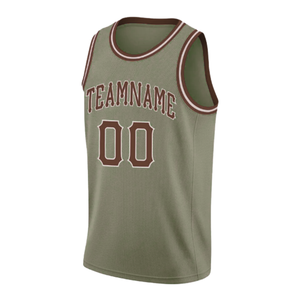 Custom Basketball Jersey Olive Green <b>Maroon</b> Trim Teamname 00 Unisex Adult Breathable Polyester Tank <b>Top</b> - Product Image 1