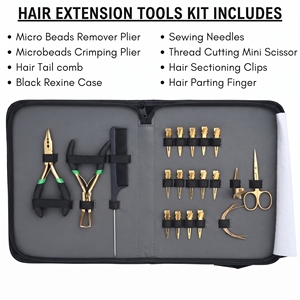 Kit de herramientas para extensiones de cabello de salón: Alicates para puntas I, Cuentas de silicona, Tijeras para separar cabello, Anillos de separación, Clips, Peine de cola - Product Image 2