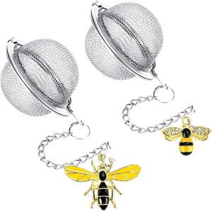 2.1 Inch Stainless Steel Mesh <b>Tea</b> <b>Infuser</b> with Honey Bee Pendant <b>Tea</b> Ball Strainer Diffuser <b>Tea</b> Steeper for Effective Filtering - Product Image 1