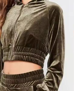 Conjunto de Terciopelo para Mujer con Logotipo Personalizado, Chaqueta Deportiva con Cremallera y Pantalones Acampanados, Sudadera con Capucha, Chándal de 2 Piezas, Ropa de Terciopelo para Mujer - Product Image 6