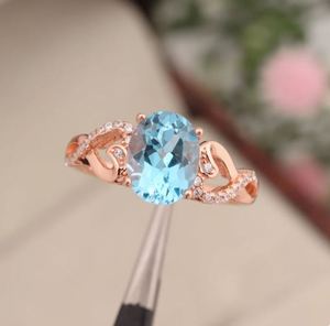 Blue Topaz Sterling Silver Oval Cut Engagement <b>Ring</b>-December Birthstone 14K Gold Plated Luxury <b>Statement</b> <b>Ring</b> - Product Image 2