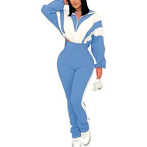 Ensemble de survêtement 2 pièces pour femme, color block, veste courte zippée à manches longues et pantalon legging, tenue de jogging - Product Image 1