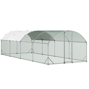 Grande Pollaio in Metallo 9 X 25 X 6.6 ft con Telaio Robusto, Recinto per Polli con Tetto a Cupola e Copertura Impermeabile, Nuovo - Product Image 1