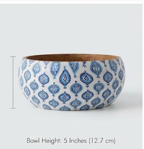 Tazón de Madera con Patrón Geométrico Esmaltado en Azul, 10 Pulgadas de Diámetro, Solo Lavar a Mano, Juego de Utensilios - Product Image 3
