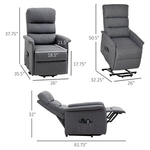 Gray Power Lift Chair Recliner with 3 <b>Vibration</b> Modes USB Feature and <b>Remote</b> <b>Control</b> for Living Room or Office Furniture - Product Image 3