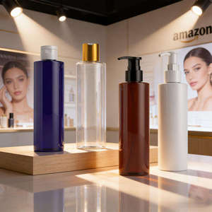 Vente en gros de flacons cylindriques transparents en PET de 240 ml (8 oz) avec pulvérisateur à pompe, impression sérigraphique, logo personnalisé, lotion, soin de la peau, sérum - Product Image 2