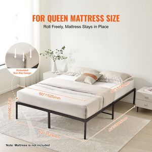 Base letto matrimoniale in metallo da 14 pollici, robusta, con capacità di carico di 1500 libbre, piattaforma senza bisogno di rete a molle - Product Image 3