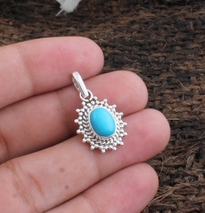 Collar de Plata de Ley 925 con Turquesa, Colgante Vintage con Piedra Preciosa, Joyería Victoriana Estampada para Mujer, Venta al Por Mayor - Product Image 5