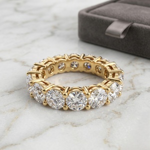 1.95CTW 14K <b>Gold</b> Plated Round Brilliant Cut Lab Grown Diamonds Prong <b>Set</b> E Color Eternity <b>Ring</b> IGI Certified - Product Image 3