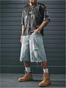 Men's Vintage Satin Jersey Shirts V Neck Short Sleeve Graphic Tees Basketball T Shirt Streetwear - Product Image 5