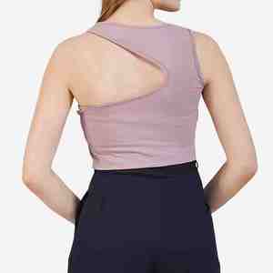 Débardeur court asymétrique à découpes pour femme, couleur unie, respirant, en tricot de spandex et polyester, sans manches, idéal pour l'été – Nouvelle collection très prisée - Product Image 2