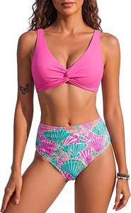 Women's Floral <b>Shell</b> Print Bikini Set High Waist Bandeau Top Crossed Halter Two Piece Stretch Swimwear Regular Fit Front - Product Image 4