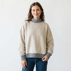 <b>Ladies</b> Oversized Mock Neck <b>Sweatshirt</b> Versatile Casual Top <b>for</b> Women Contemporary Clothing Lines OEM - Product Image 1