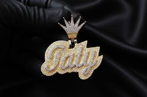 Colgante Personalizado de Plata con Baño de Oro de 18K y Moissanita con Nombre 'Taty' y Corona, Estilo Hip Hop, Unisex, para Regalo - Product Image 3