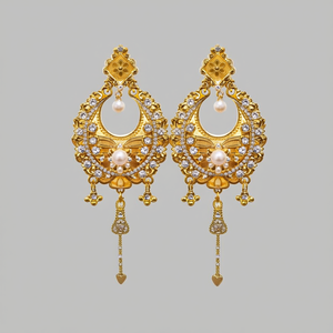 Pendientes Clásicos Dorados Tipo Huggie con Circonita y Perla, Diseño de Flor de Moda, Colgantes para Fiestas - 11058826GL - Product Image 2