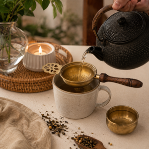 Brass <b>Tea</b> Strainer Wooden Handle Fine Mesh <b>Tea</b> <b>Infuser</b> Filter Reusable Loose Leaf <b>Tea</b> Filter <b>Tea</b> Brewing Kitchen Accessories - Product Image 2