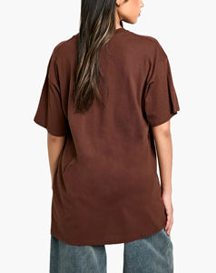 Customized Women's Brown Oversized Crew Neck T-<b>Shirt</b> With <b>Flame</b> Logo Print Loose Fit Short Sleeve 100% Cotton Jersey Casual Wear - Product Image 2