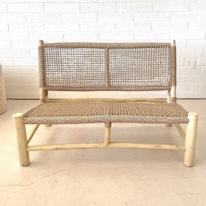 Rustic Rattan Teak <b>Wood</b> Garden <b>Bench</b> Tapered Legs Outdoor Furniture Natural Color No Filling Model ZKA01 - Product Image 1