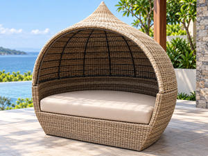 Chaise longue en rotin moderne avec coussin en mousse à mémoire de forme, résistante aux UV, mobilier d'extérieur, design de dossier solide, style contemporain - Product Image 3