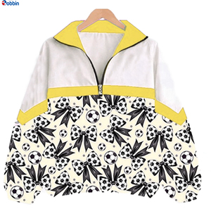 Top Quality Windbreaker <b>Jacket</b> for <b>Women</b> Racer <b>Jacket</b> Full Sleeve Zipper Front Bows Soccer Pattern Green White Breathable Woven - Product Image 6