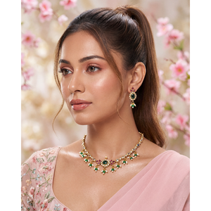 Indian Ethnic Noor Victorian Delicate Gold Plated Imitation Bridal Necklace Set - Product Image 1