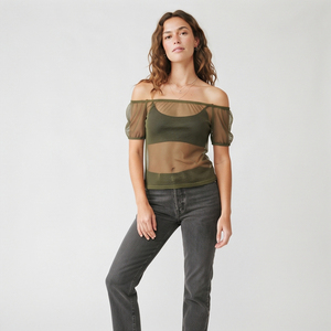 Fashion Women Transparent Mesh Off Shoulder <b>Top</b> Sexy <b>Sheer</b> Mesh Off Shoulder <b>Long</b> <b>Sleeve</b> Blouse Women Transparent Off Shoulder - Product Image 5