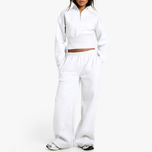 Custom Women's Winter Solid Hooded Cargo Tracksuit <b>Set</b> High Neck Crop Top and <b>Joggers</b> 2 Piece <b>Matching</b> Pockets Casual Outfit - Product Image 1
