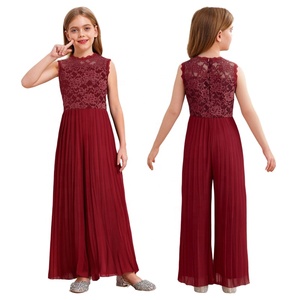 Mono de Verano con Encaje Floral y Piernas Anchas para Niñas de 6 a 14 Años, Ideal para Fiestas de Cumpleaños, Bodas y Graduaciones - Product Image 1