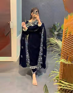 New Designer Women's Party Wear Heavy Viscos Velvet Heavy Embroidery Sequin Work Gown Dupatta Salwar Kameez Knee-Length Low - Product Image 1