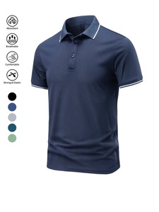 Nouveaux polos pour hommes en coton de haute qualité à manches courtes, avec logo personnalisé, pour la vente en ligne à prix abordable, bleu avec bordure blanche. - Product Image 1