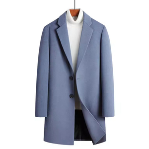 Manteau long en toile de laine pour homme, coupe ajustée, doublure en vraie fourrure de renard, col rabattable, séchage rapide, respirant, logo personnalisé - Product Image 2