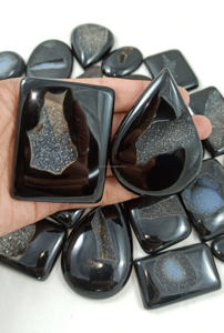 Natural <b>Black</b> <b>Onyx</b> Druzy Cabochon Gemstone <b>Onyx</b> Druzy Mix Shape Loose Gemstone for Jewelry Making - Product Image 4