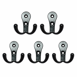 <b>Black</b> metal double coat <b>hook</b> wall mounted - Product Image 2