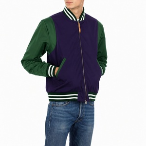 Blouson universitaire homme violet et vert, col montant, fermeture éclair, style décontracté, pour l'automne, coupe classique, logo frontal en PU - Product Image 4