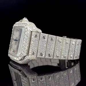 Reloj de Cuarzo con Esfera Cuadrada y Diamantes para Hombre, Completamente Adornado con Circonitas, Estilo Hip Hop, Lujoso, Correa de Acero Inoxidable con Números Romanos - Product Image 2