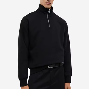 Sudadera de cuello alto para hombre, ropa de primavera, estilo streetwear de lujo, algodón, corte holgado, hombros caídos, media cremallera. - Product Image 2