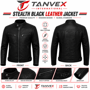 TANVEX <b>Racer</b> Pro Men's Winter Leather Jacket Black Red White Stand Collar Eco-Friendly Customized Fabric Moto Biker Style Zipper - Product Image 6