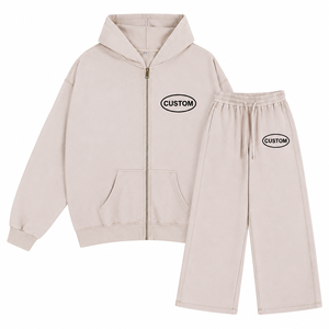 Ensemble assorti personnalisé 100 % coton épais : sweat à capuche zippé coupe ample et pantalon large unisexe, survêtement streetwear de qualité supérieure - Product Image 1