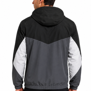 Veste coupe-vent à capuche pour homme, design bicolore, imperméable, légère, vêtements de sport actifs, noir foncé - Product Image 4
