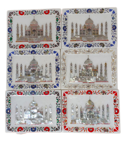 Plateau de service / plateau décoratif en agate, incrustation Taj Mahal, sculpté et gravé, traditionnel, antique, souvenir, fournisseur indien, fait main - Product Image 2