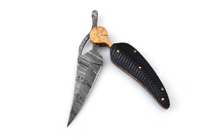 Couteau de poche pliant artisanal en acier Damas personnalisable avec manche en Micarta, style feuille, pour le camping et la chasse - Product Image 2