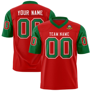 Camiseta de Fútbol Americano Personalizada para Hombre, Cuello en V, Manga Corta, Roja y Verde, Impresión Sublimada, Absorbe la Humedad, Corte Regular, para Equipo Deportivo - Product Image 3