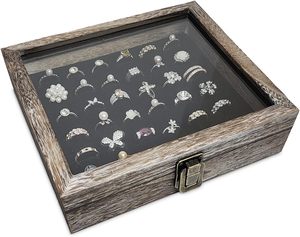 MOOCA - Exhibidor de Joyas de Madera con 36 Anillos, Exhibidor de Joyas de Madera con Tapa de Vidrio Templado, Caja de Almacenamiento de Joyas - Product Image 1
