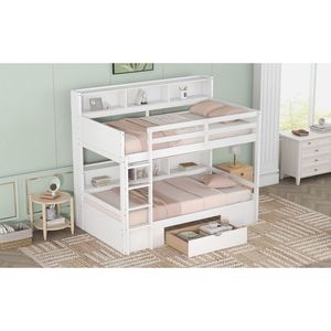 Letto a Castello Singolo Bianco con Scaffali Integrati e Cassetto Portaoggetti, con Funzionalità di Stoccaggio per i Bambini sul Letto Superiore e Inferiore - Product Image 6